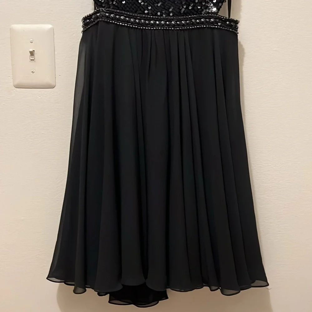 AZARIA BRIDAL SIZE 10 BLACK CUT OUT SIDE MESH W/ SEQUIN BLACK PARTY EVENT DRESS - Picture 4 of 12